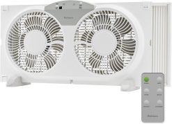 HOLMES 32510394 9" Twin Digital Window Fan, Reversible Airflow Blades, In/Out Exchange, 3 Speeds, Built-In Extender Panels, Ideal for Home, White