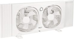 Comfort Zone CZ329WT 9" Twin Window Fan, 2-Speed, 180° Rotating Heads, Auto-Locking Expanders, Removable Bug Screen – White