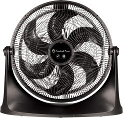 Comfort Zone CZHV201BK 20'' PowrCurve Wall-Mountable Floor Fan – 3-Speed, 6 Blades, 180° Tilt, Bracket Included for Home & Office